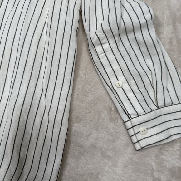 Tibi Frederic Off Shoulder Top Cotton Button Striped Beige Gray Women’s Size 10 - Picture 6 of 9